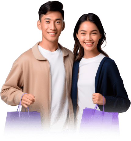 A couple: a man and a woman with bags